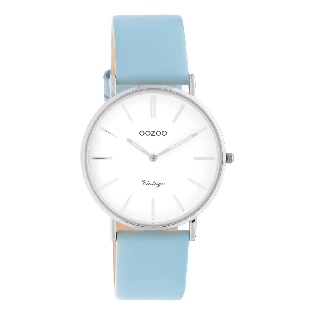 Oozoo Vintage Damenuhr C20217 Weiss Lederband Hellblau 36 mm