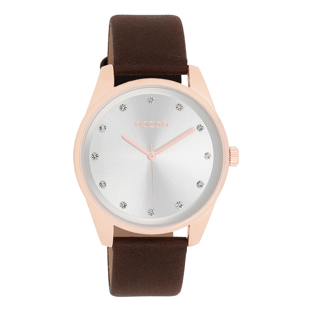 Oozoo Damenuhr C11048 IP-Rose Lederband Braun 38 mm