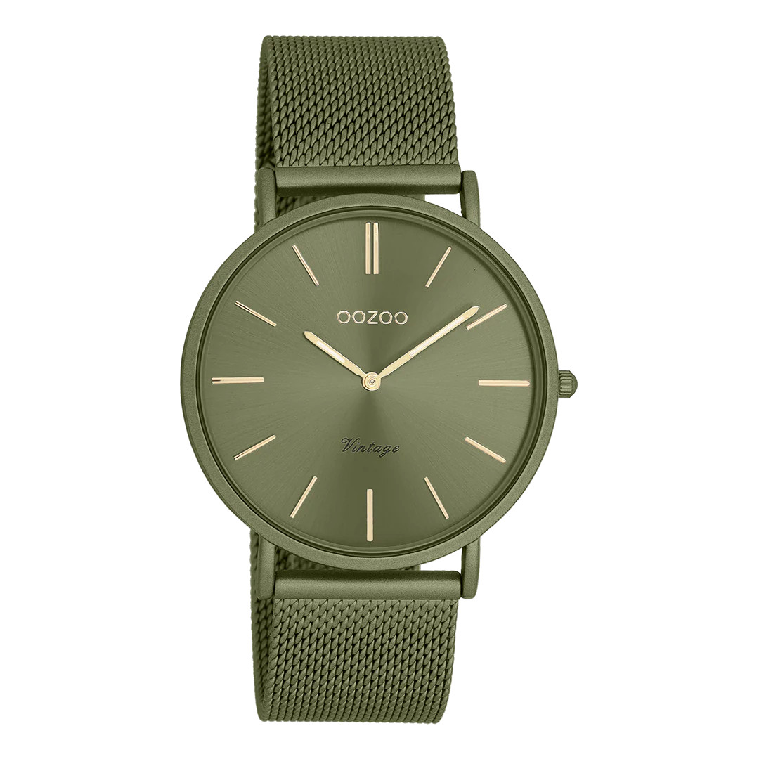 Oozoo Vintage Armbanduhr C20444 Khakigrün Milanaiseband 40 mm
