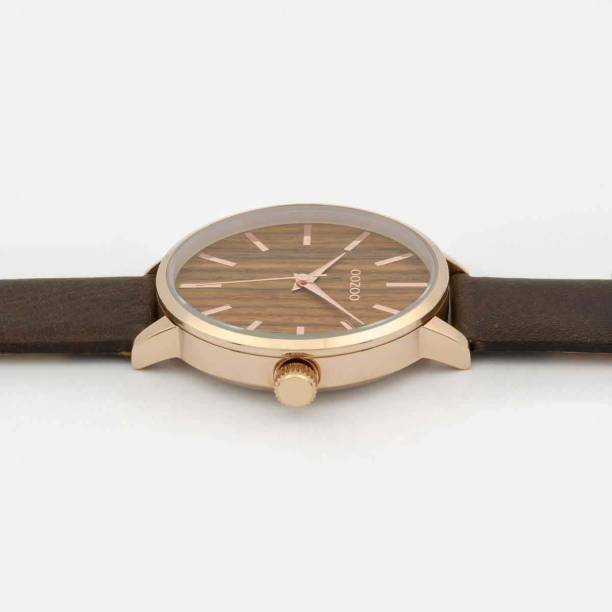 Oozoo Damenuhr C9253 Holzzifferblatt Kirsche rose braun Lederband 42 mm Seitenansicht