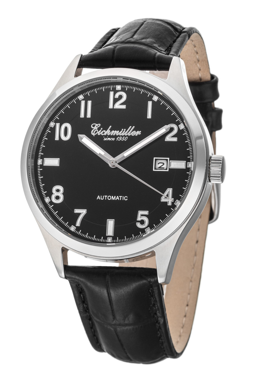 Eichmüller Automatikuhr RE7038 – Klassische Herrenuhr Schwarz Lederband 41 mm