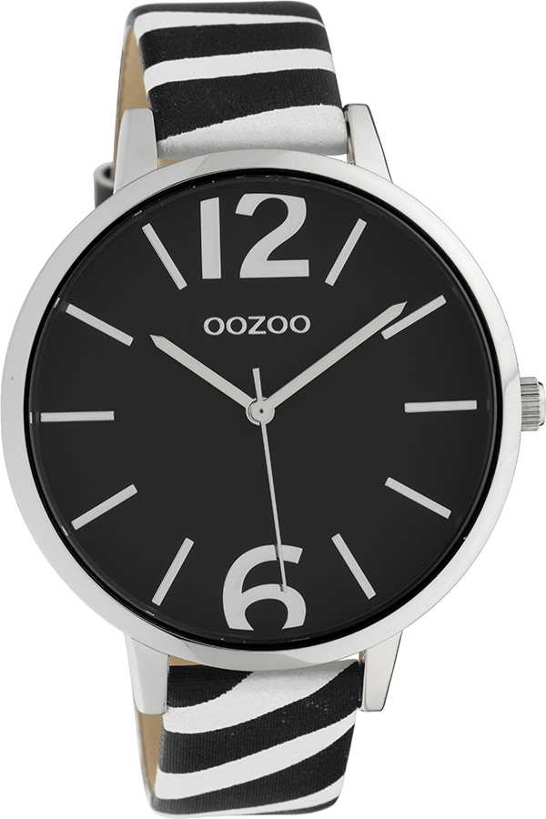 Oozoo Damenuhr C10214 silberfarben/weiss/schwarz/animal print Lederband 43 mm