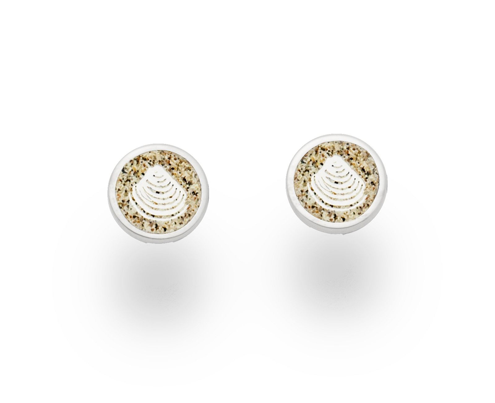 DUR Ohrstecker O5408 Muschel – 925 Silber mit Strandsand Damen rund 8 mm