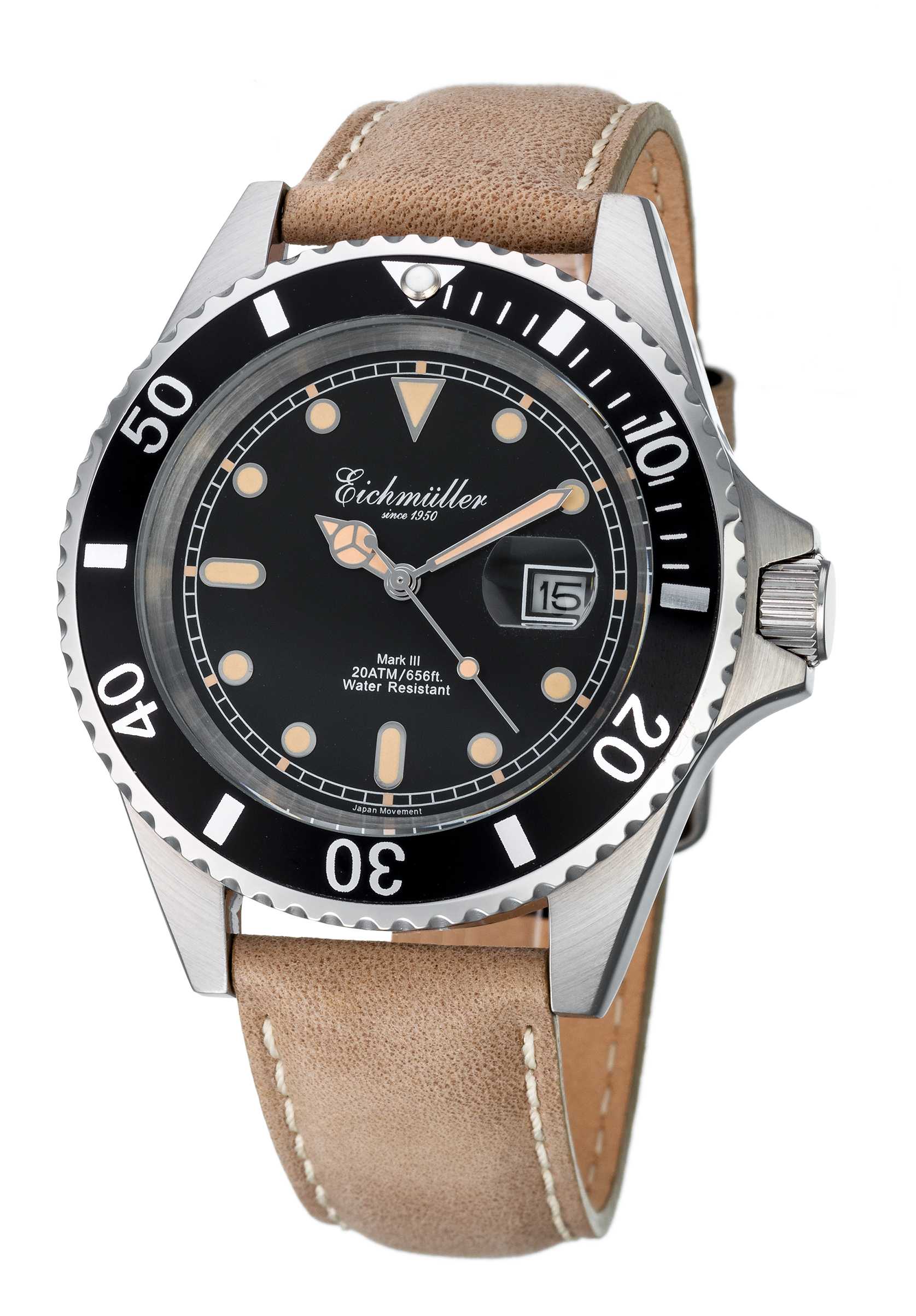 3462-05 Eichmüller Taucheruhr 3462-05 Lederband 20 ATM hellbraun 43 mm | B-ware