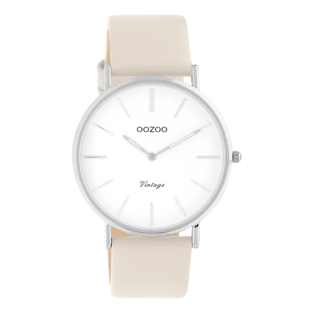 Oozoo Vintage Damenuhr C20250 Weiss Lederband Beige 40 mm