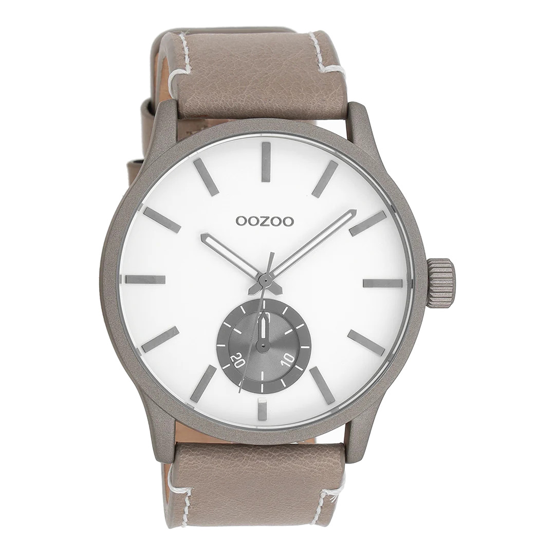 Oozoo Herrenuhr C9080 Altweiss Lederband Taupe 45 mm