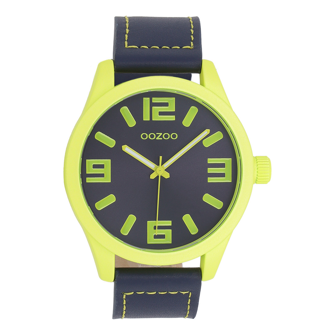 OOZOO XXL Armbanduhr C0907 – Dunkelblau & Gelb Damen 46 mm Lederband