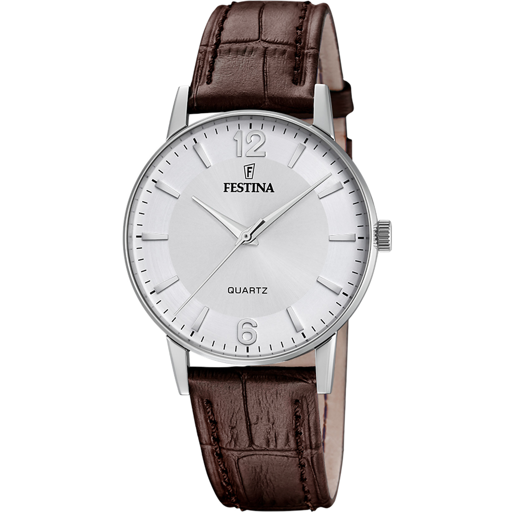Festina Kleine Herrenuhr F20690-2 Silbern Lederband Braun 36 mm
