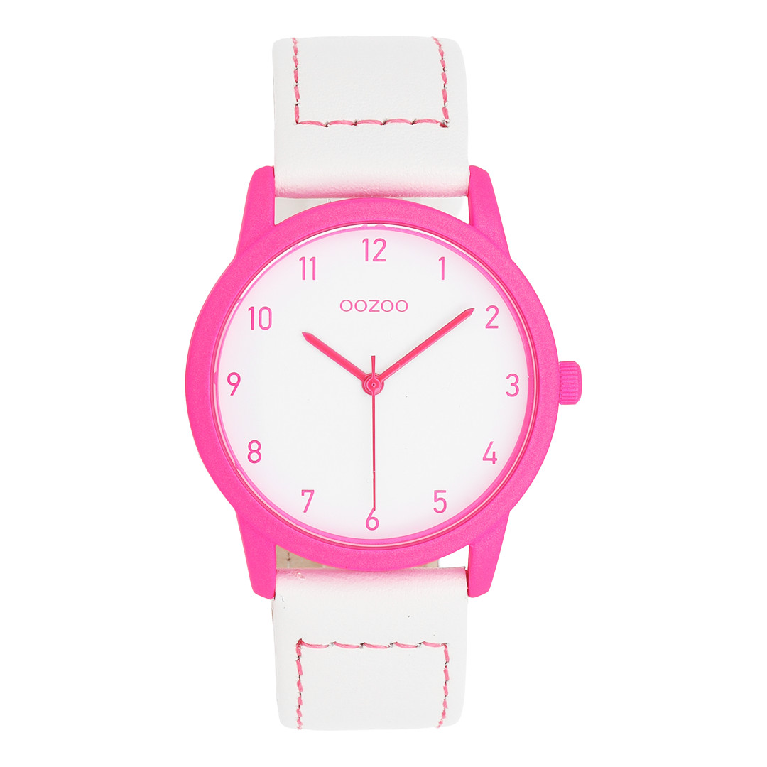 OOZOO Damenuhr C11555 – Weiß & Pink 38 mm Lederband