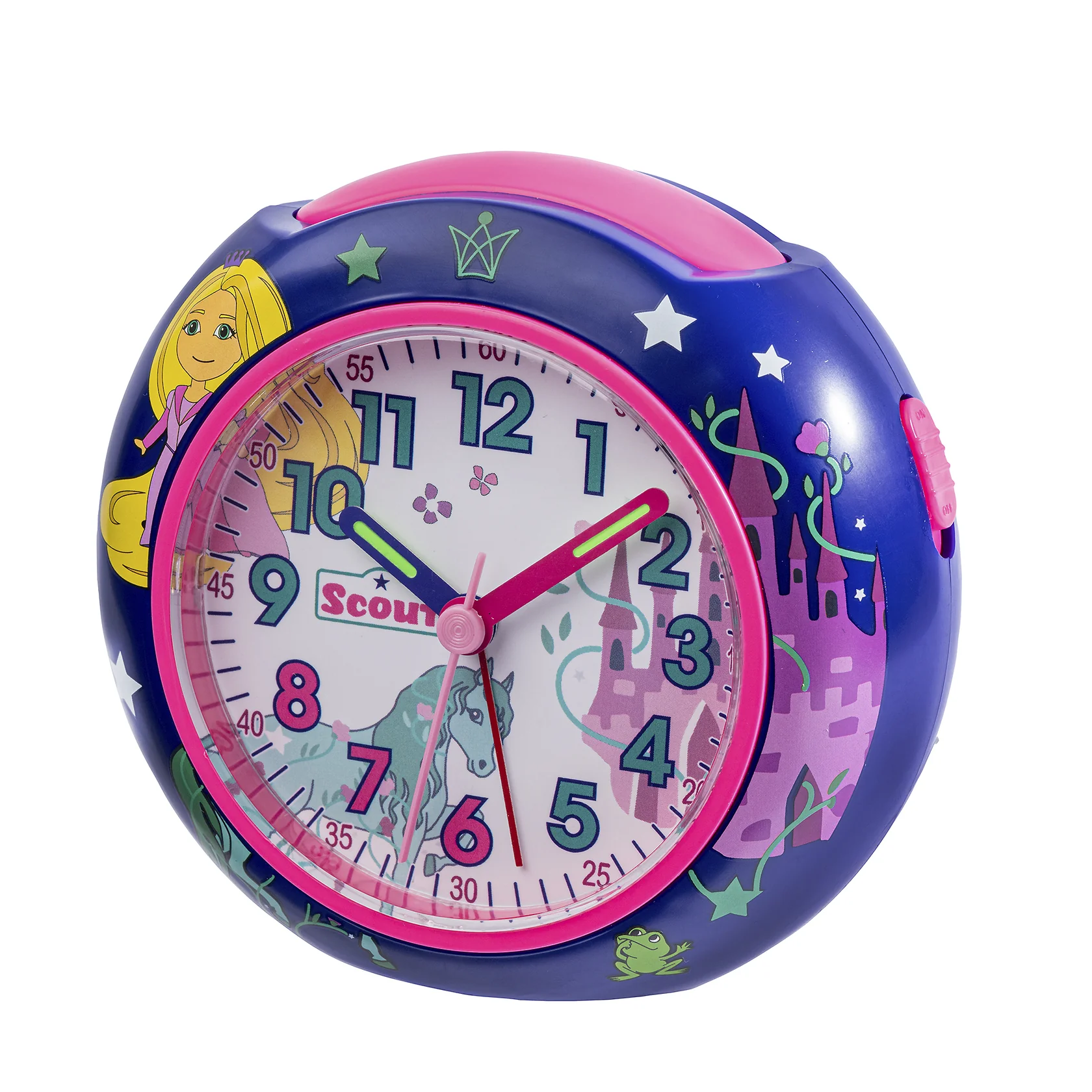 Scout Kinderwecker 166000013 Märchen – Prinzessin Pferd Schloss, Lernwecker mit Licht & Schlummerfunktion