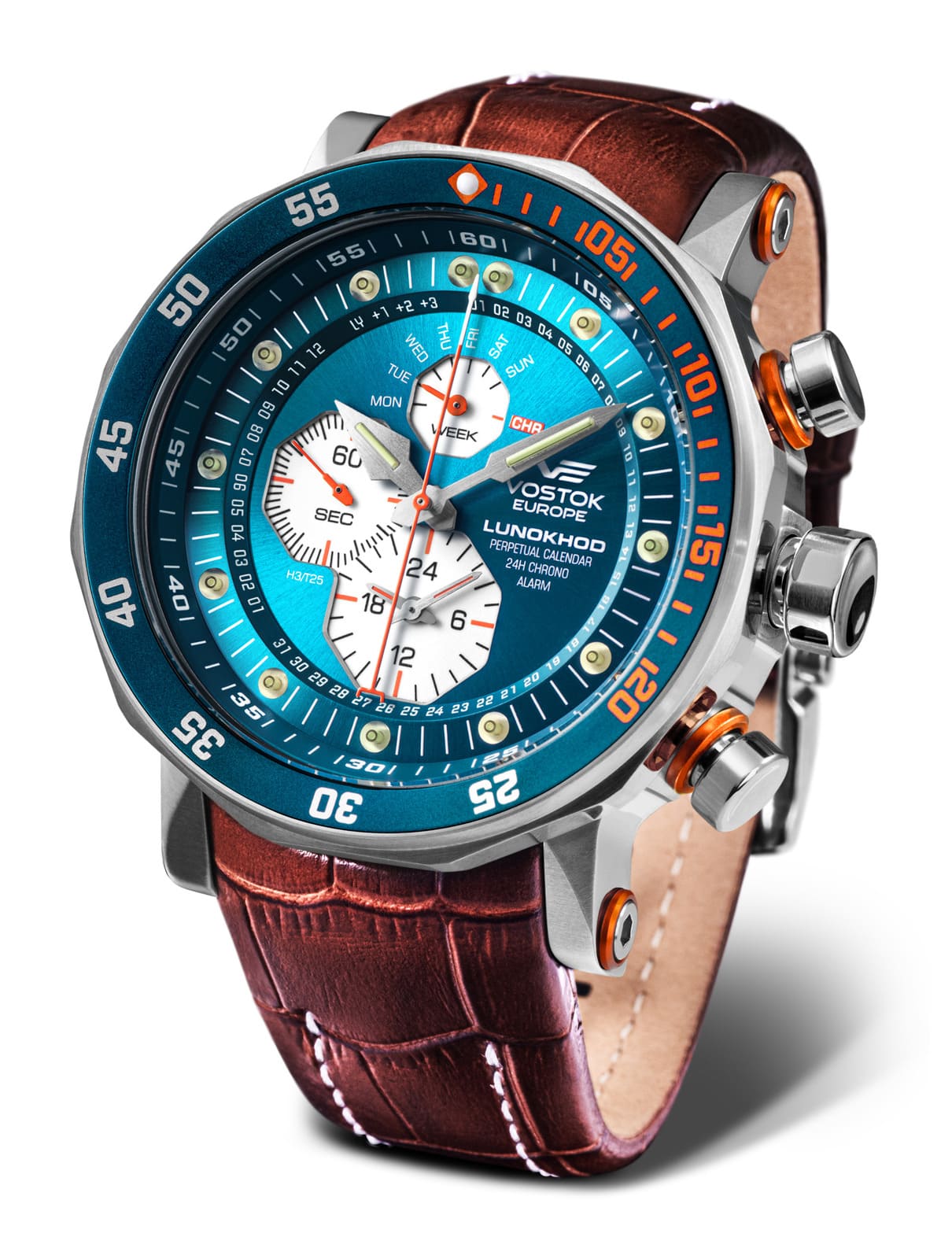 Vostok Europe Lunokhod-2 Chronograph 620A636-LSB – 49 mm Herrenuhr mit Leder- & Silikonband 20 ATM