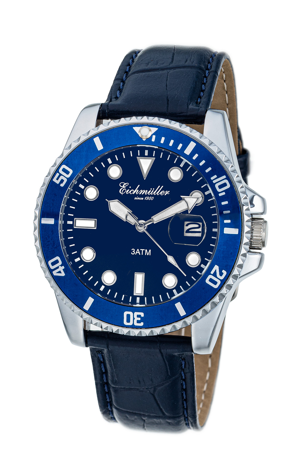 Eichmüller Herrenuhr RE3006 – Taucher-Look Blau 41 mm Lederarmband