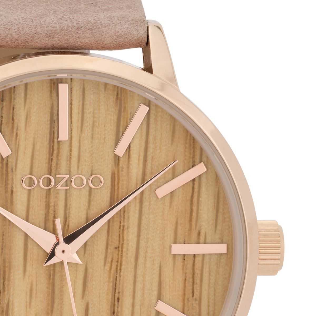 Oozoo Damenuhr C9251 Holzzifferblatt Ahorn rose pinkgrau Lederband 42 mm Detailansicht