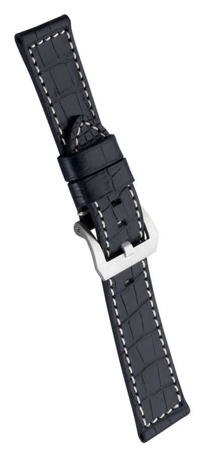 730 Eichmüller Lederband Uhrenarmband 22, 24 oder 26 mm schwarz Alligator-Narbung Dornschliesse