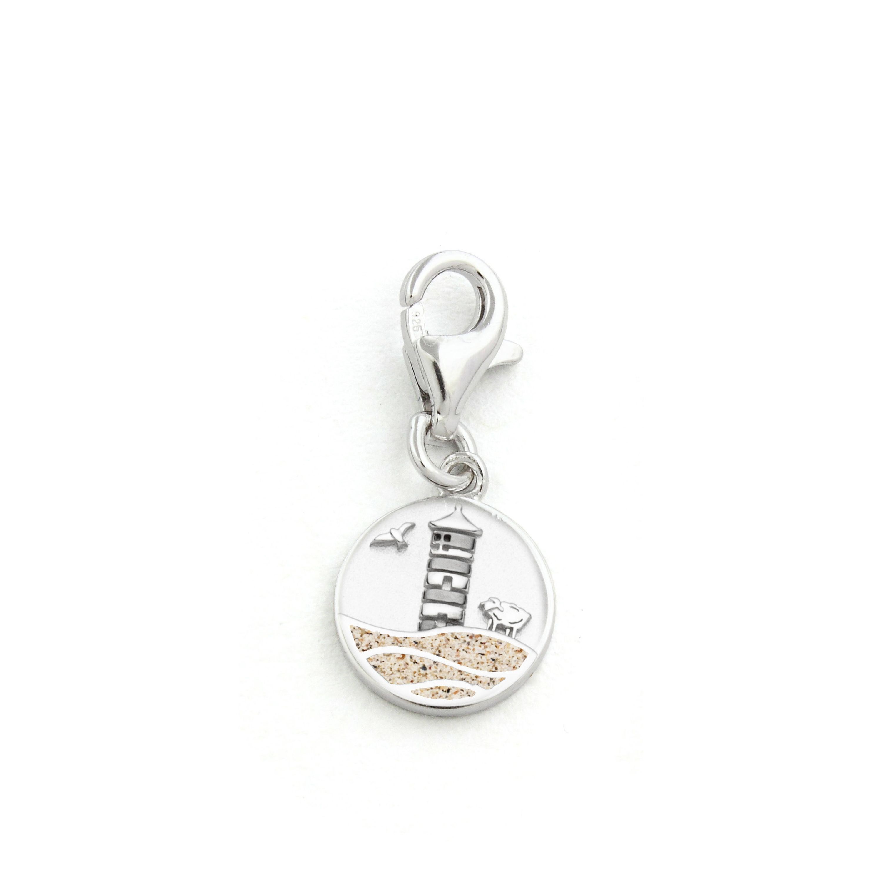 DUR Anhänger Charm F417 „Pilsumer Leuchtturm" Silber Strandsand 10 mm