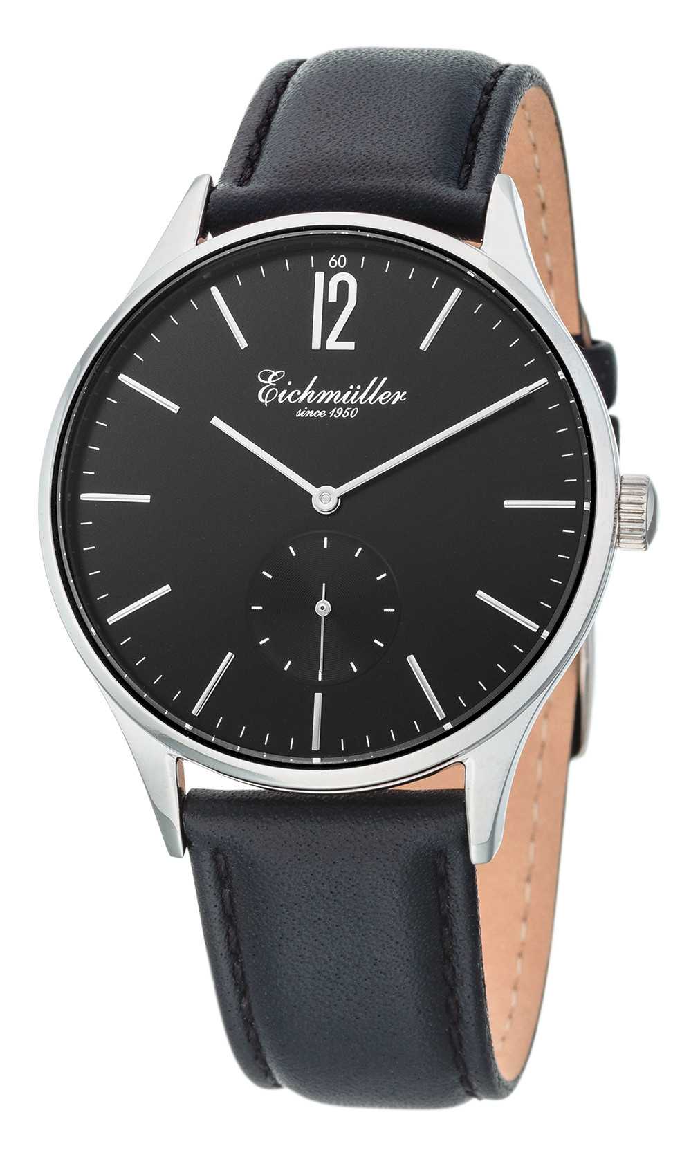 Eichmüller Herrenuhr 3036-01 Sonnenschliff schwarz Lederband 41 mm