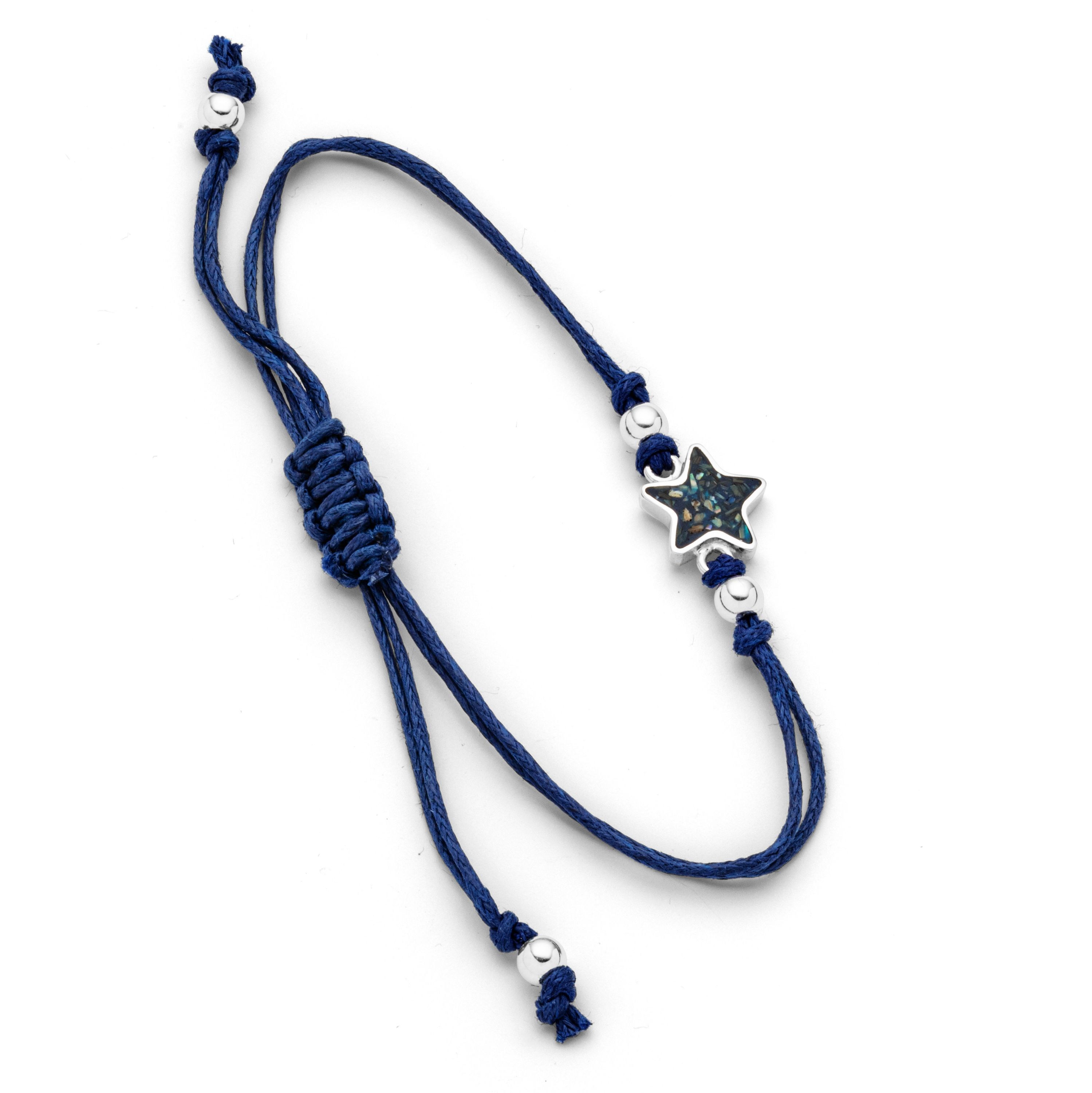 DUR Armband A1987 Seestern – 925 Silber mit Mosaik Seeopal, Baumwollband blau