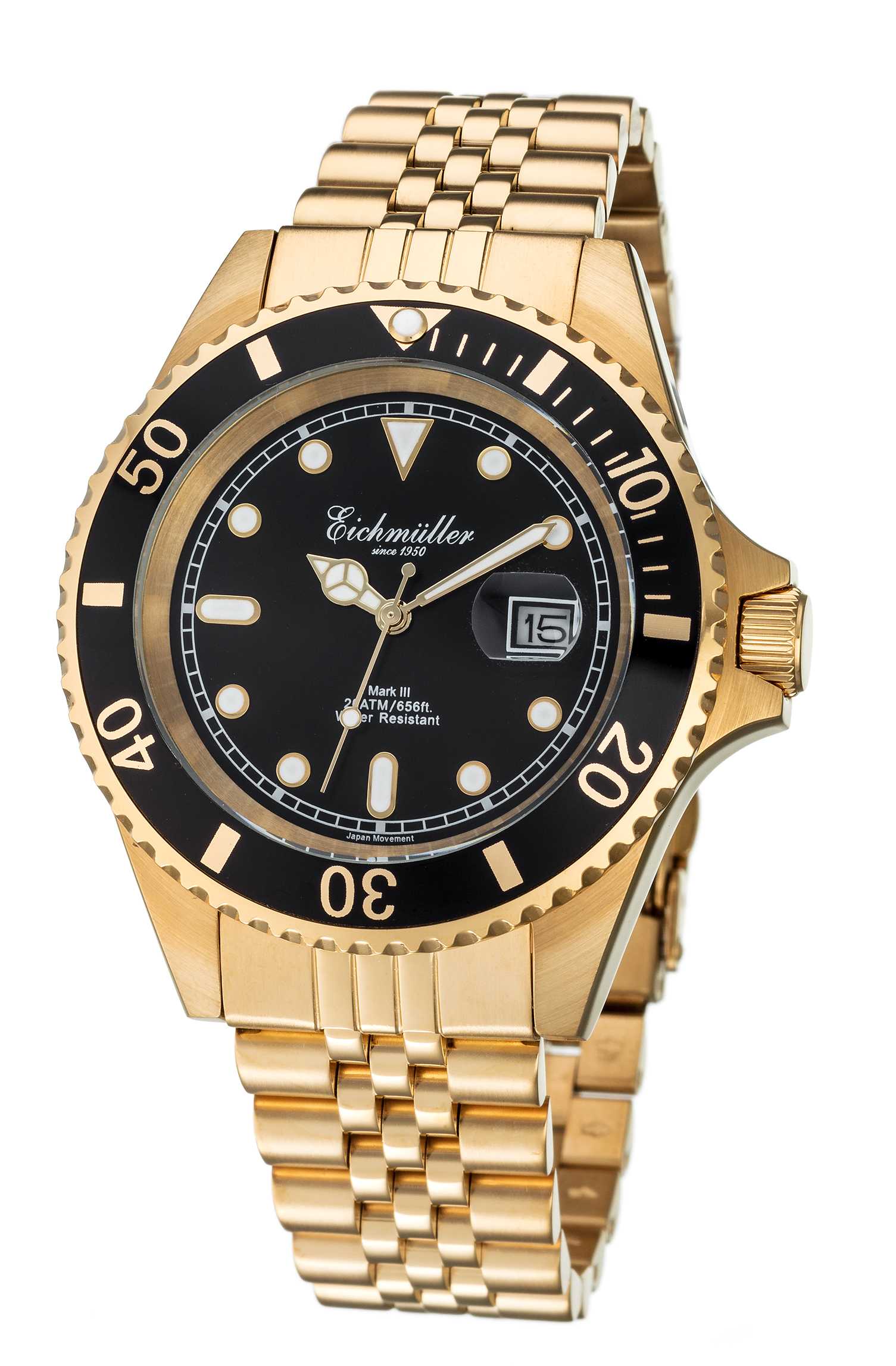 Eichmüller Taucheruhr 3464-06 gol-schwarz 20 ATM Edelstahlband 43 mm