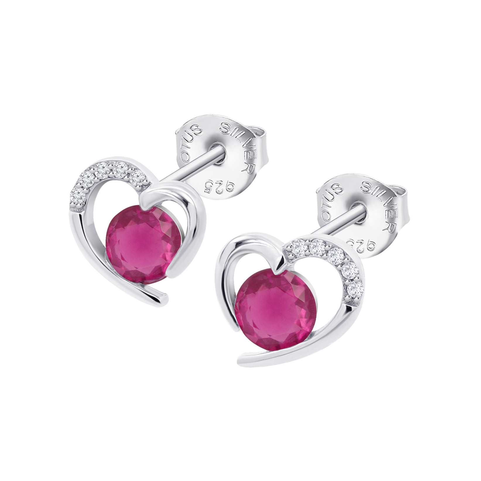 Lotus Silver Ohrstecker LP3106-4/7 Herz – 925 Silber Zirkonia rubinrot Damen 9 mm
