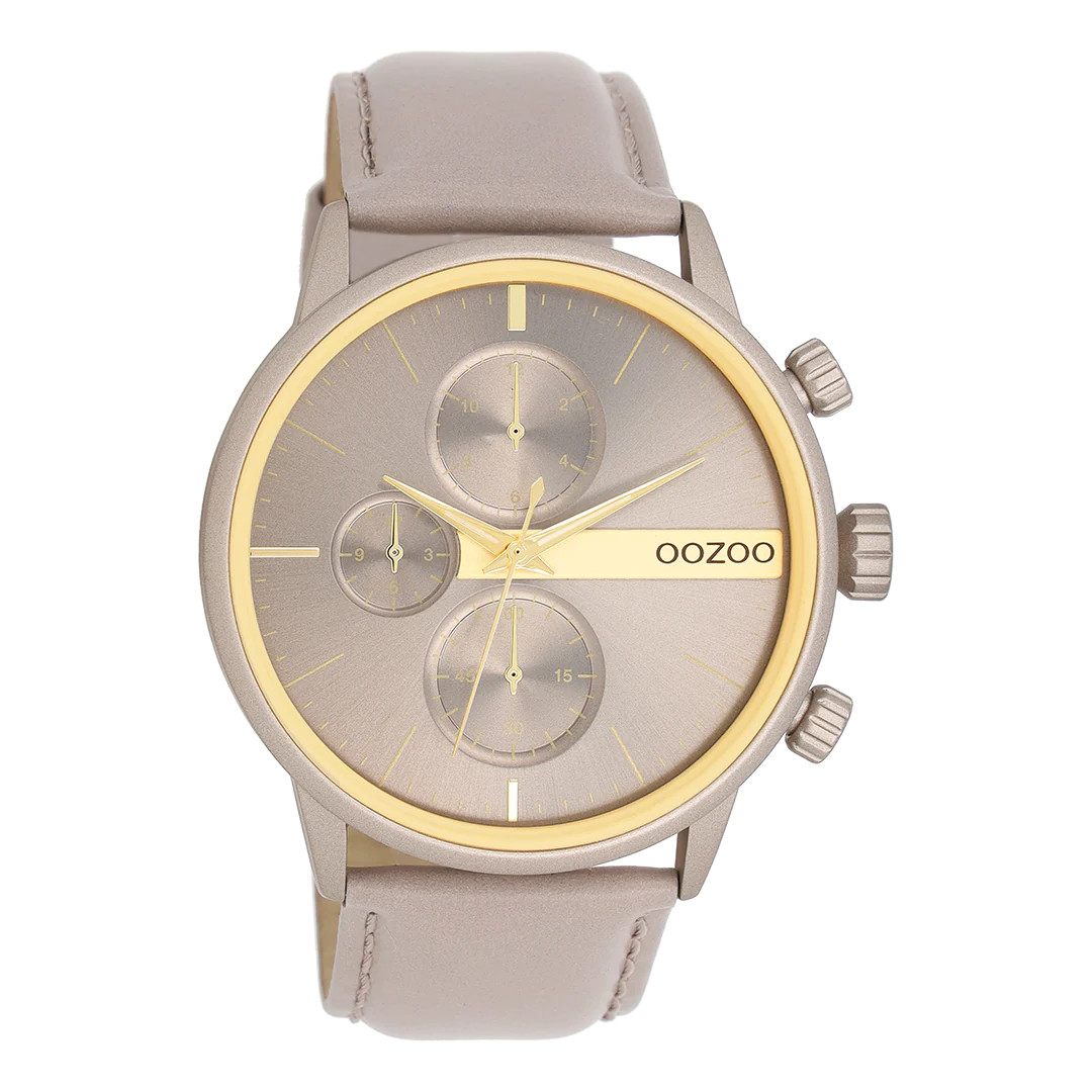Oozoo Herrenuhr C11315 Taupe-Goldfarben Lederband 45 mm