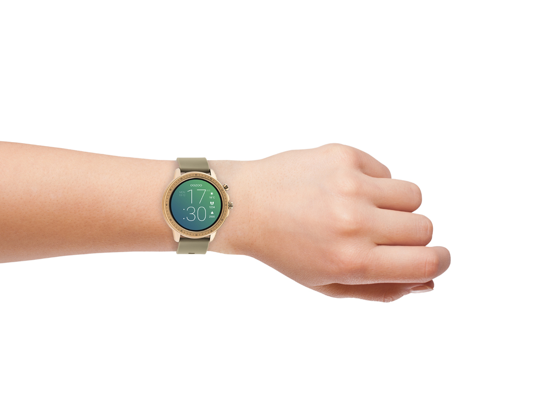 Oozoo Smartwatch Q00302 Armbanduhr Rosé Silikonband Beige 45 mm