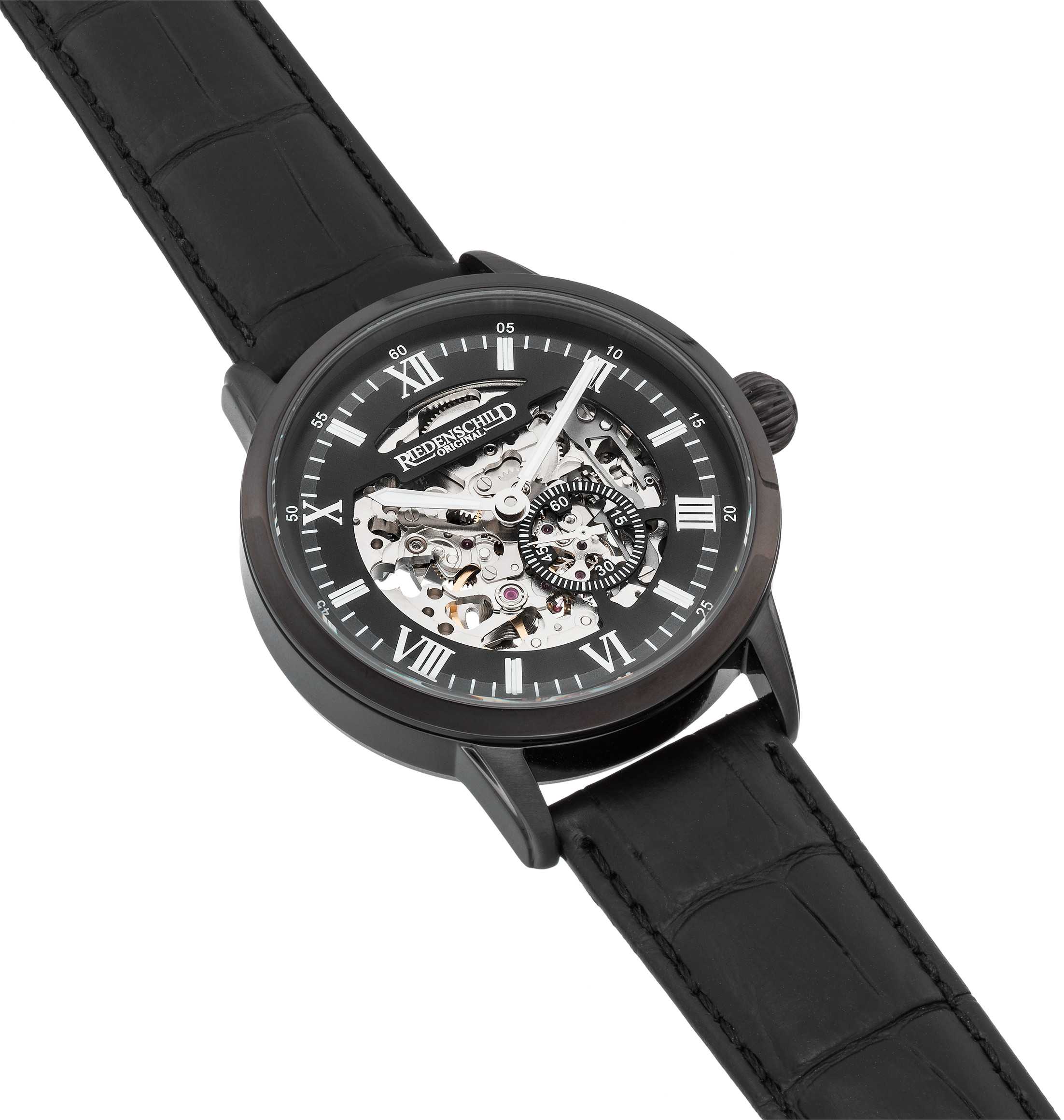 Riedenschild RS7600-03 Skelettuhr Automatikuhr Miyota 8N40 Lederband schw.-schw. 42 mm