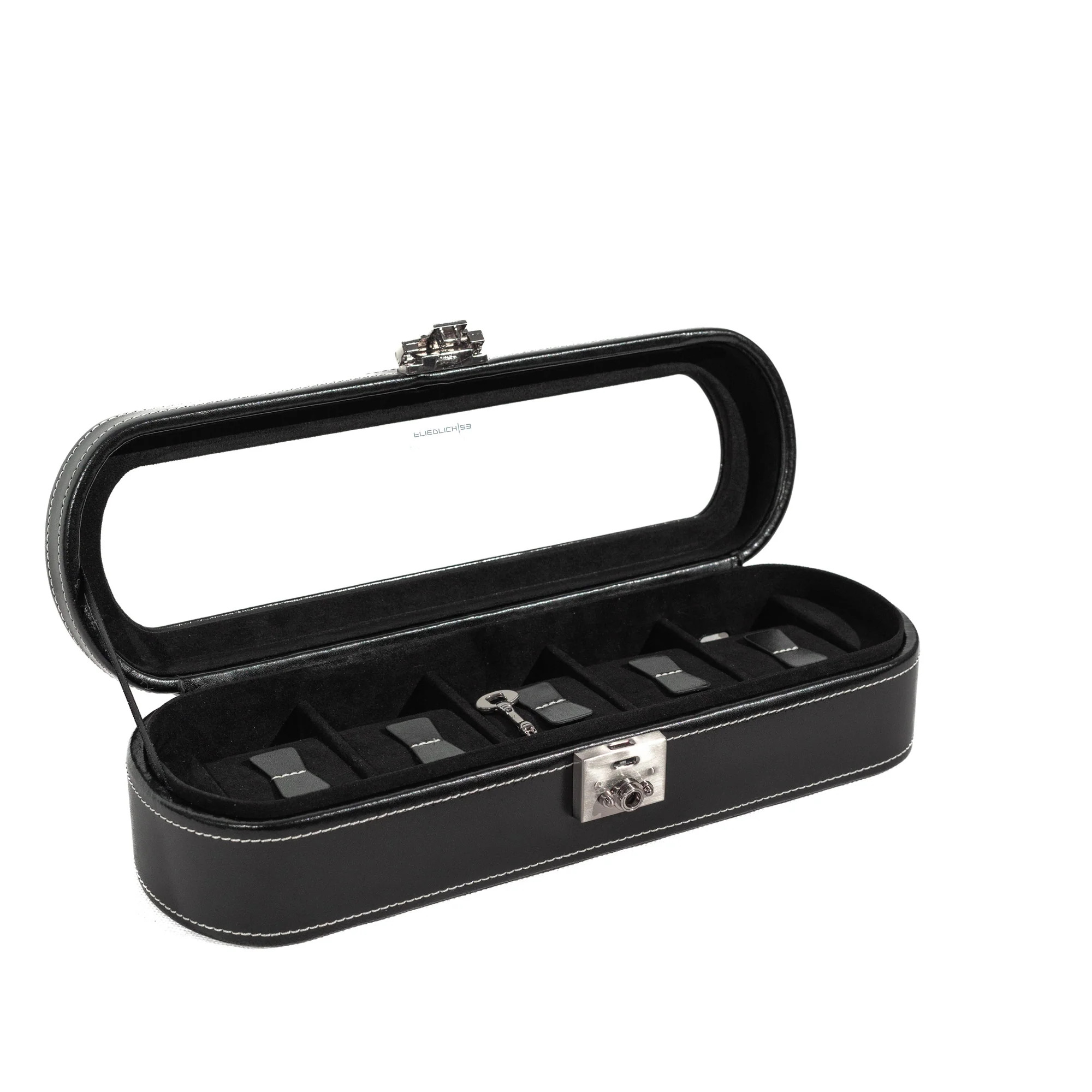 Friedrich23 London Uhrenbox 26106-2 für 5 Uhren Leder Schwarz 