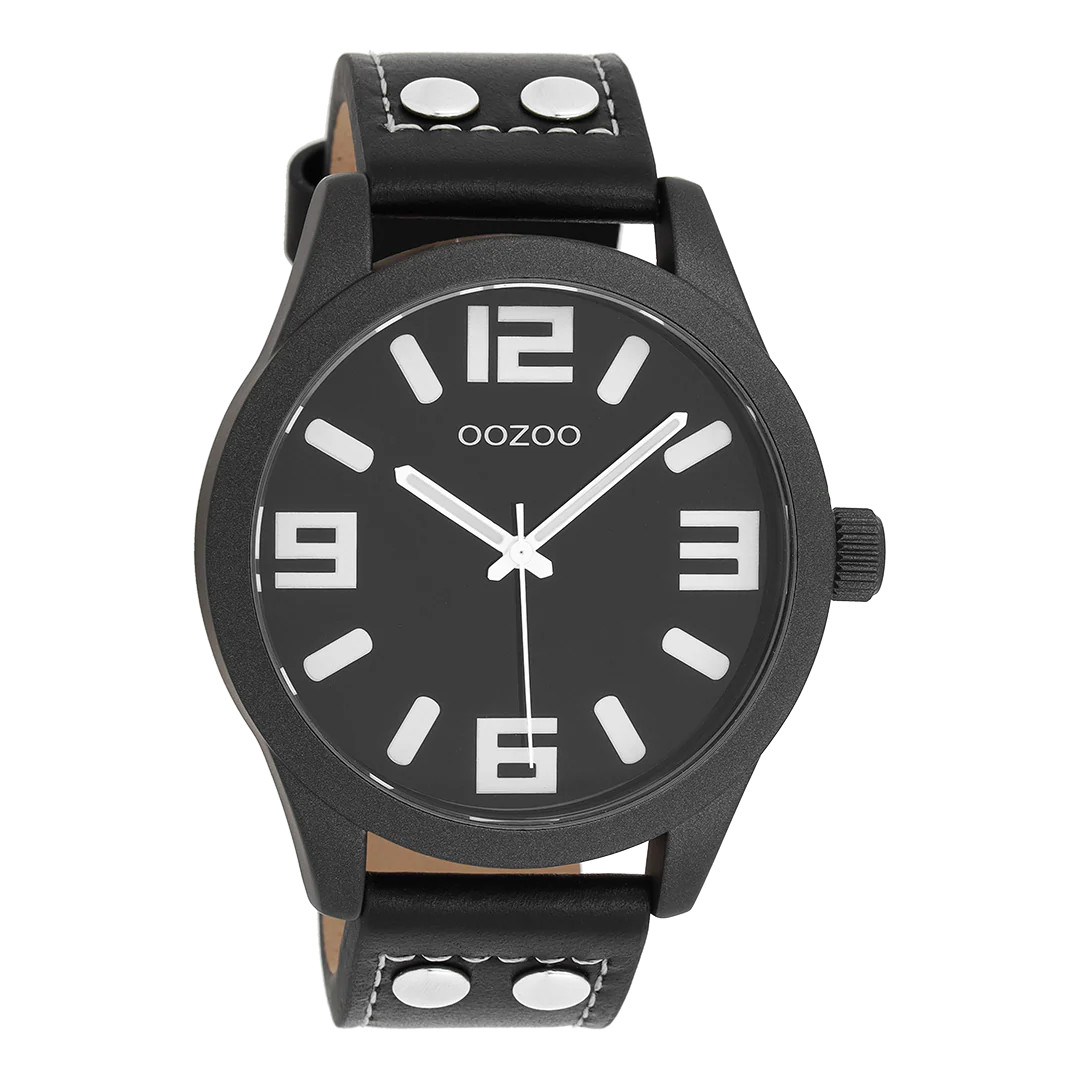 Oozoo Basic Line Armbanduhr C1091 Schwarz Lederband 46 mm