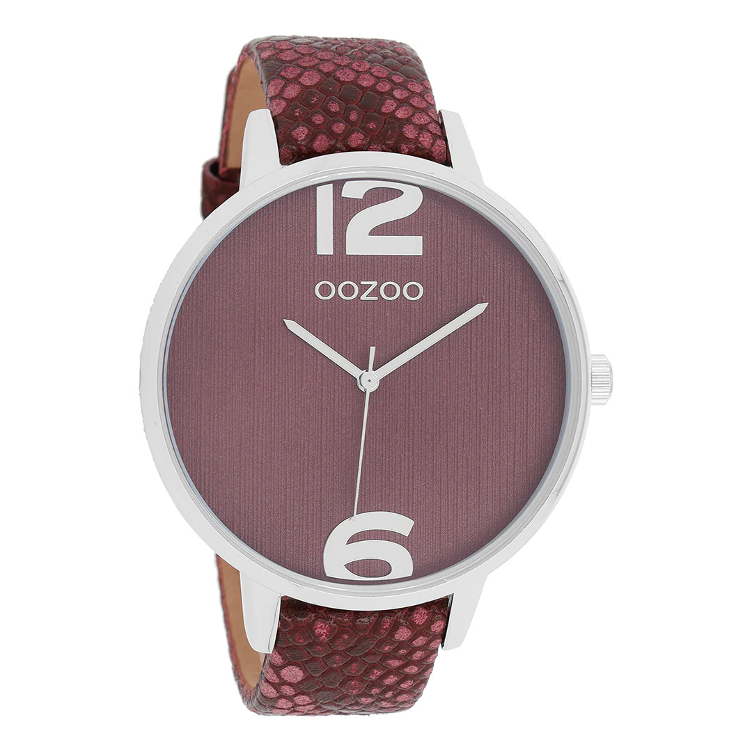 Oozoo XXL Damenuhr C9241 Bordeauxrot Lederband 48 mm