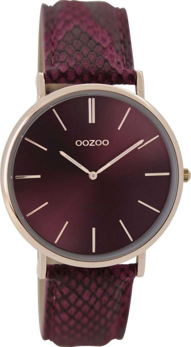 Oozoo Vintage Damenuhr C9305 - bordeaux/rose- Lederband - 36 mm
