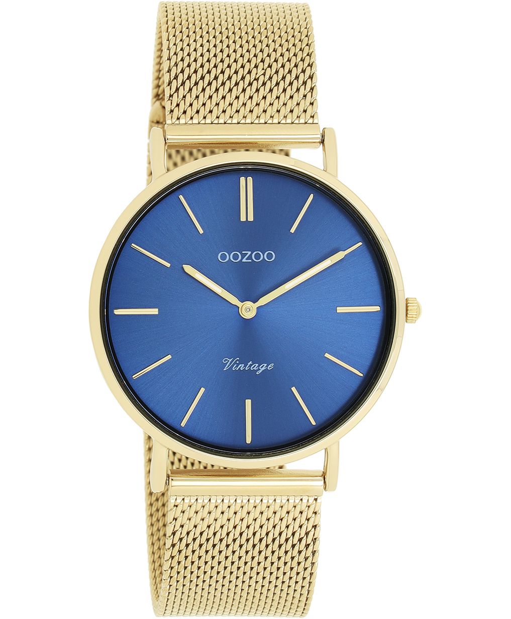 Oozoo Vintage Damenuhr C20291 Blau Milanaiseband Goldfarben 36 mm