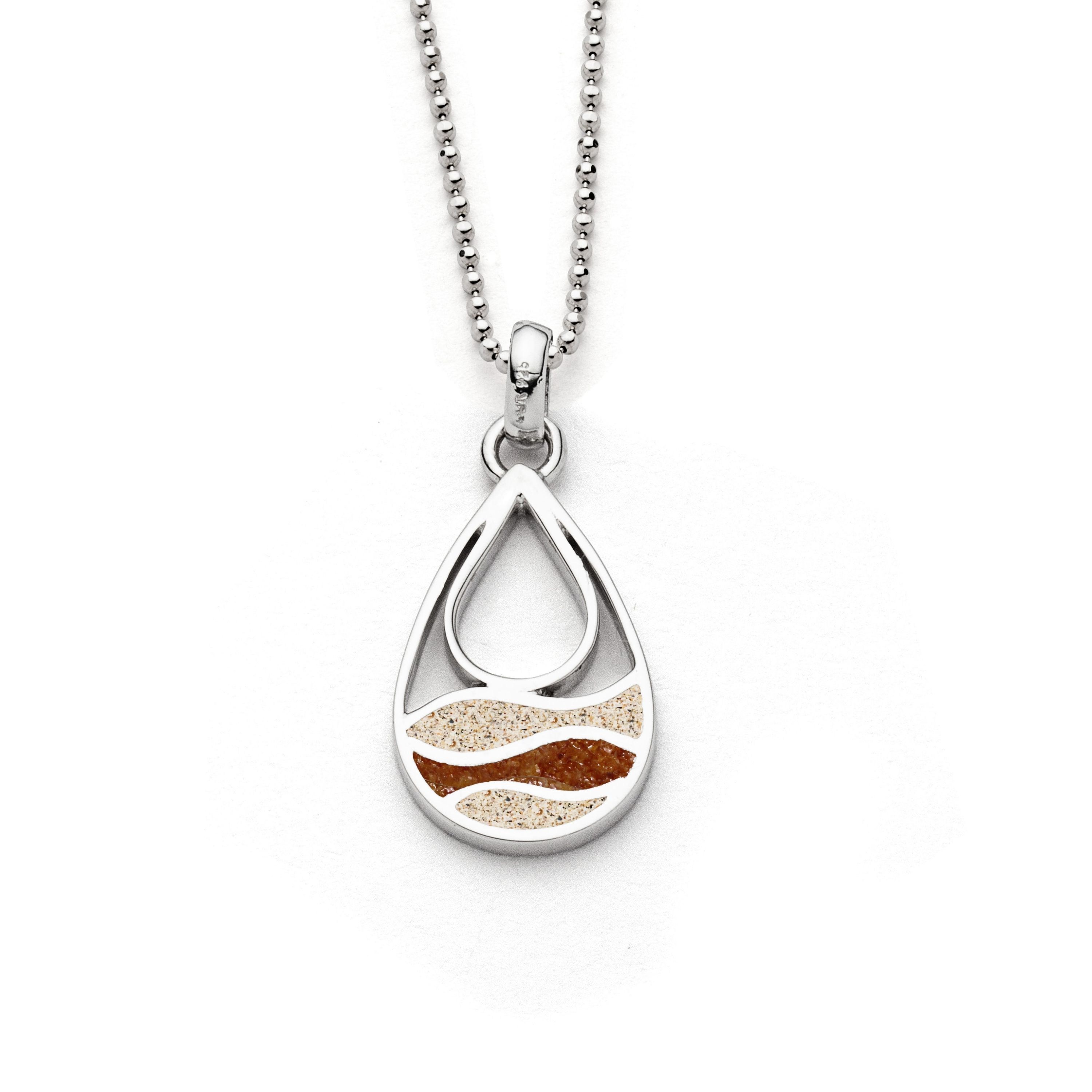 DUR Halskette K3045 „Strandwellen“ Drop – 925 Silber mit Strandsand & Bernsteinsand