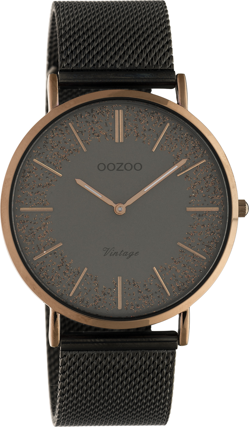 Oozoo Vintage Damenuhr C20139 Dunkel-Rosé Glitzer-ZB Milanaiseband 40 mm