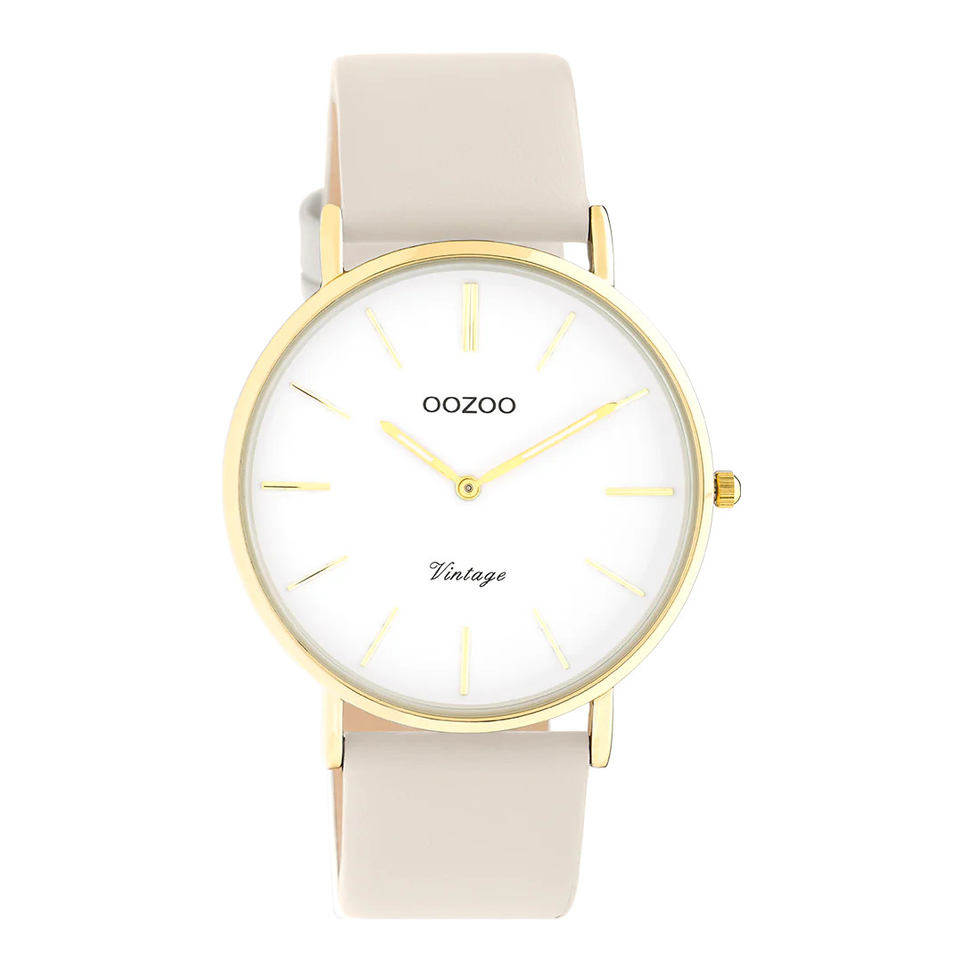 Oozoo Vintage Damenuhr C20253 IP-Gold Lederband Beige 40 mm