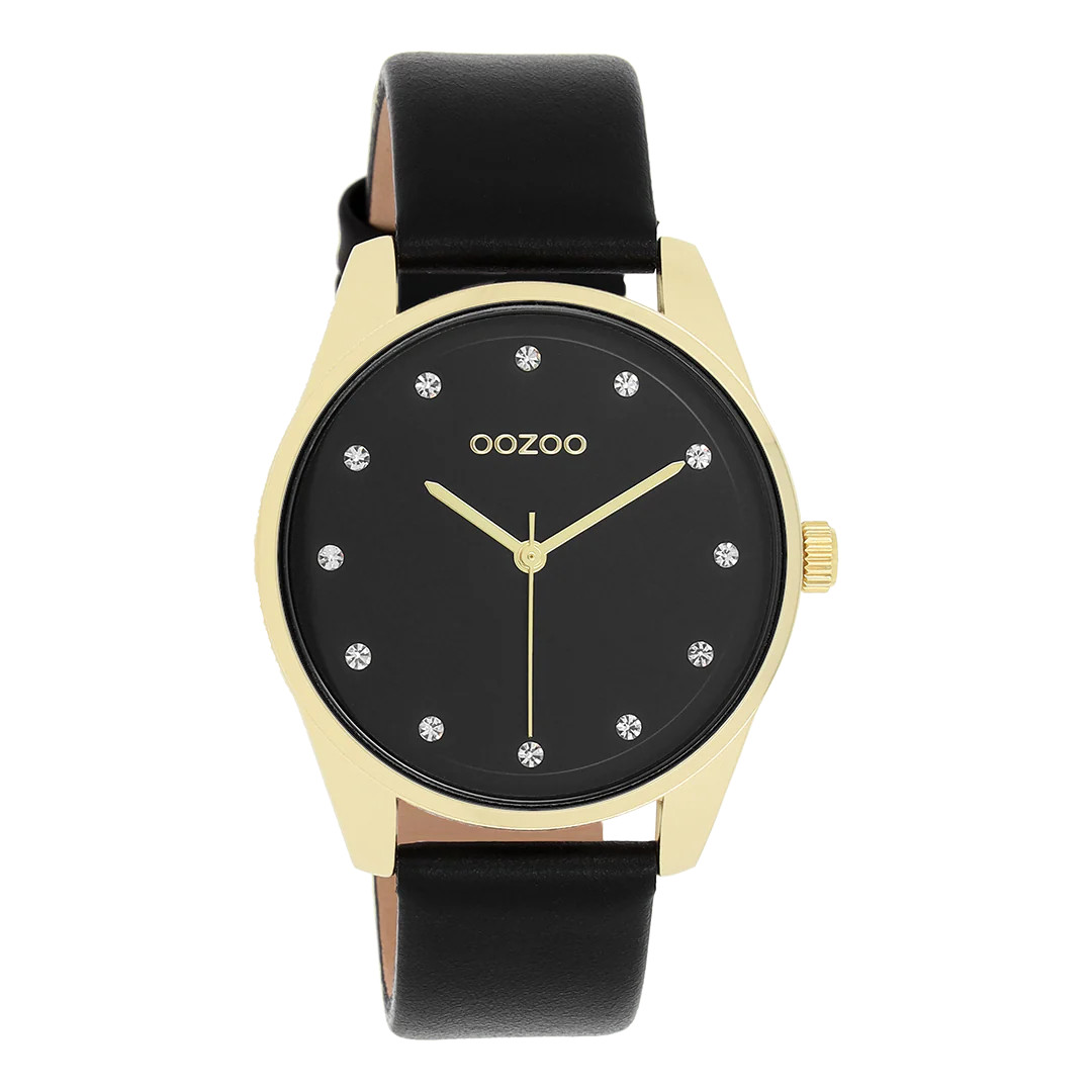 Oozoo Damenuhr C11049 IP-Gold Lederband Schwarz 38 mm
