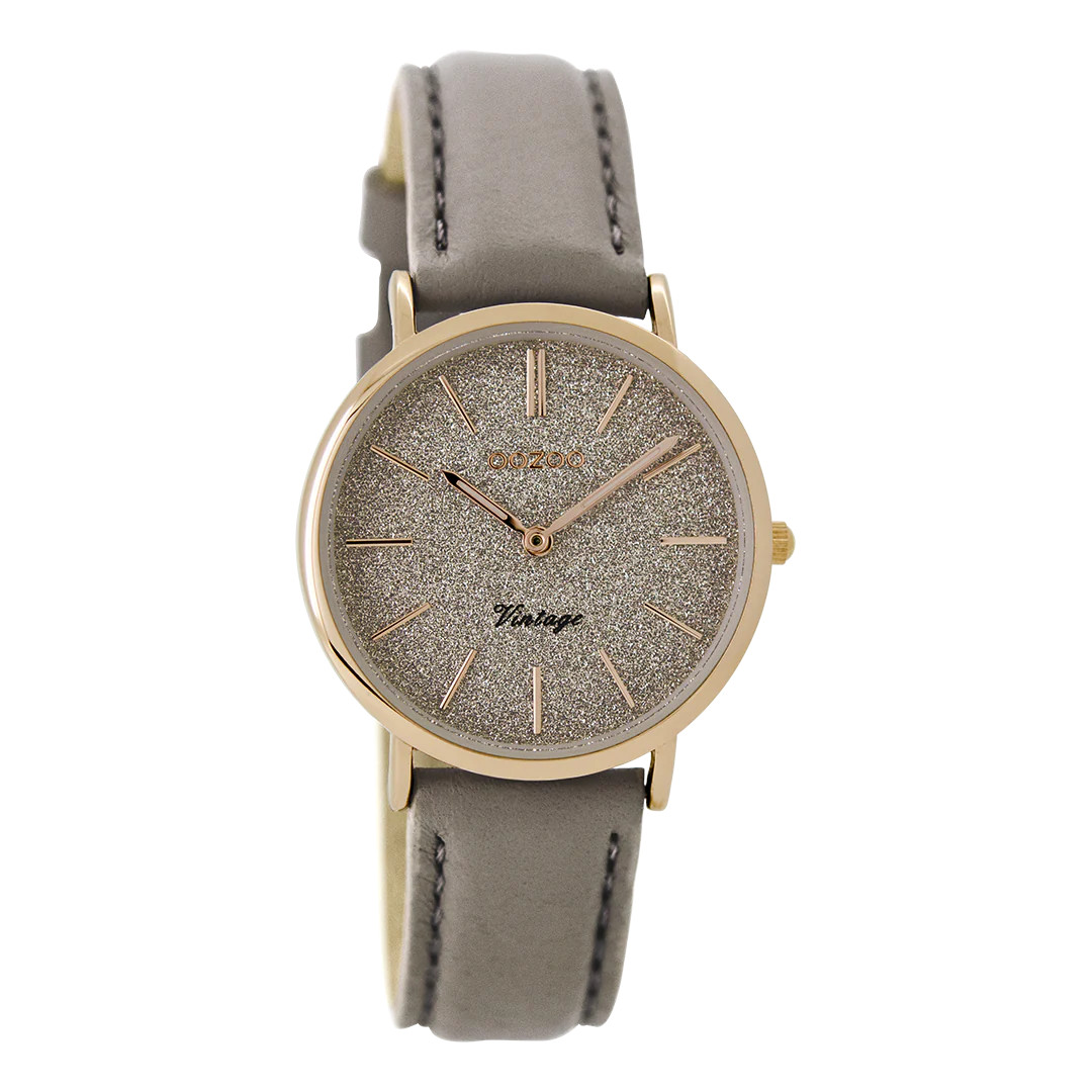 Oozoo Vintage Damenuhr C8833 IP-Rose Lederband Taupe 32 mm