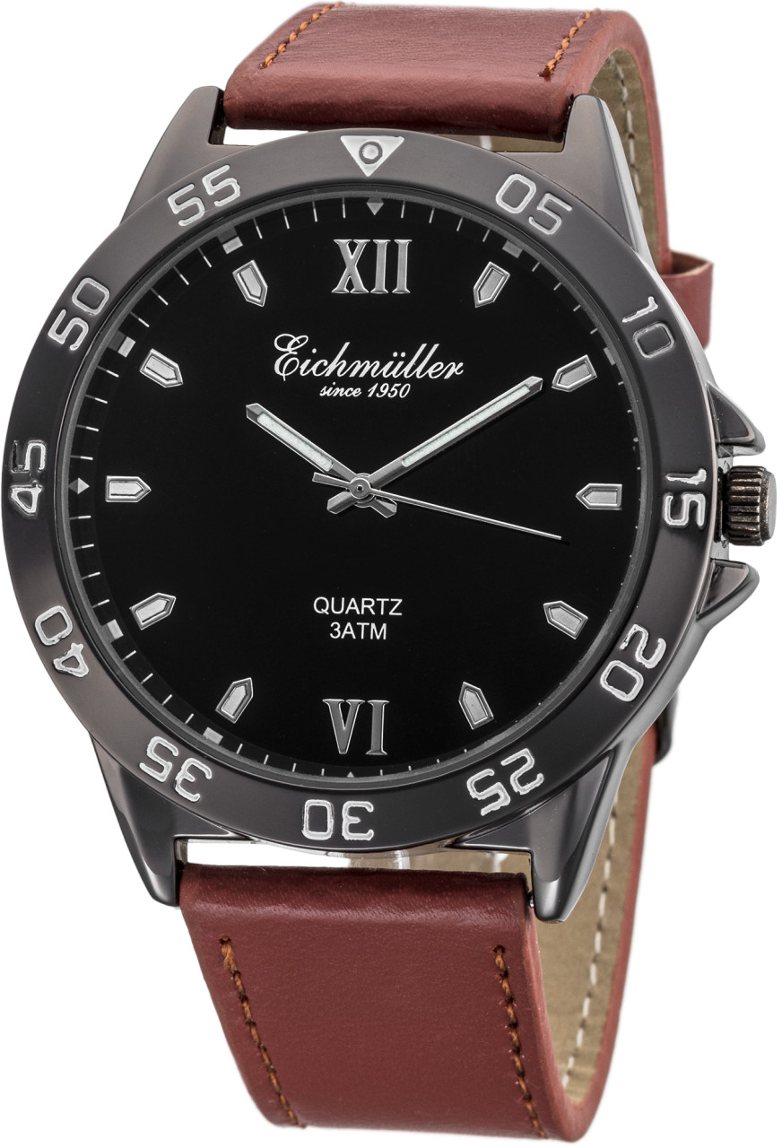 Eichmüller Sportliche Herrenuhr RE1038 Schwarz Braun 44 mm