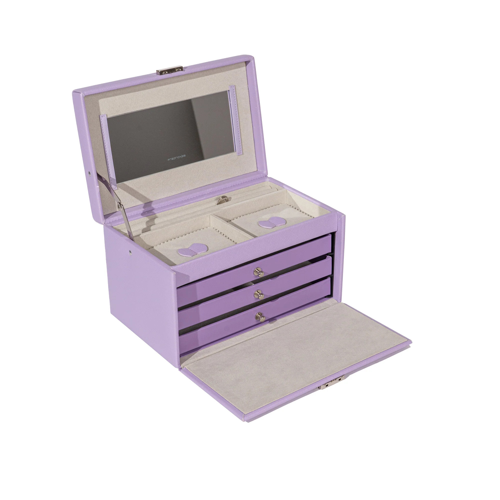 Friedrich23 Jolie 2.0 Schmuckkoffer 23256-56 – Lavendel Kreuznarben-Optik mit Schloss & Schubladen