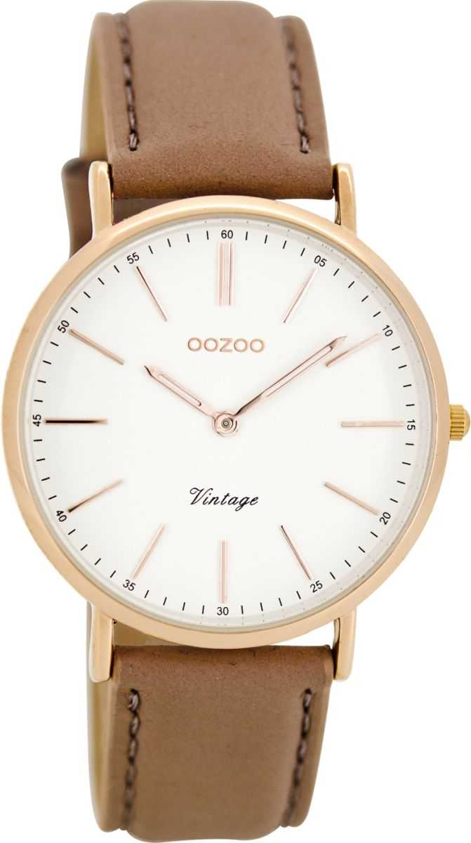Oozoo Vintage Damenuhr C8140 - rosagrau/weiss/rose - Lederband - 36 mm