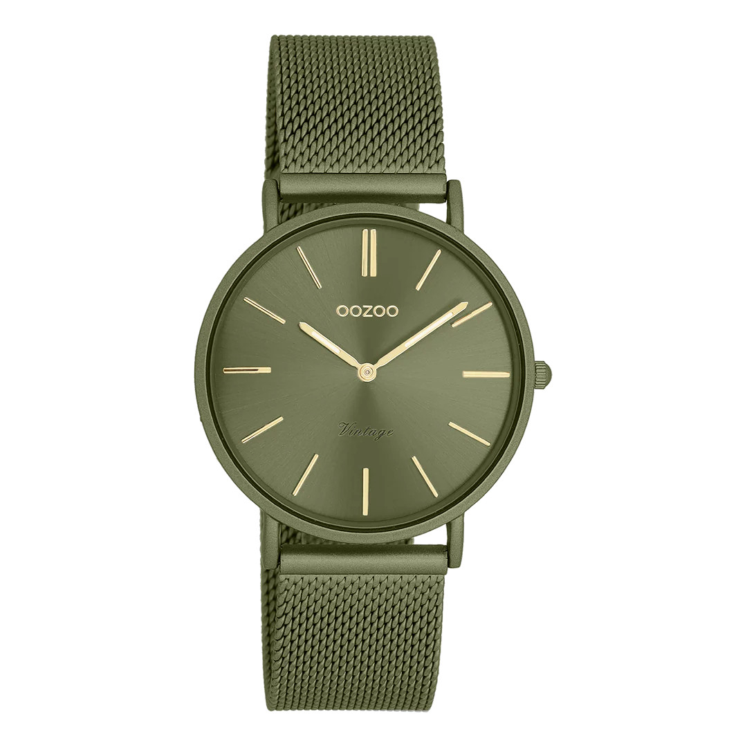 Oozoo Vintage Damenuhr C20445 Khakigrün Milanaiseband 36 mm