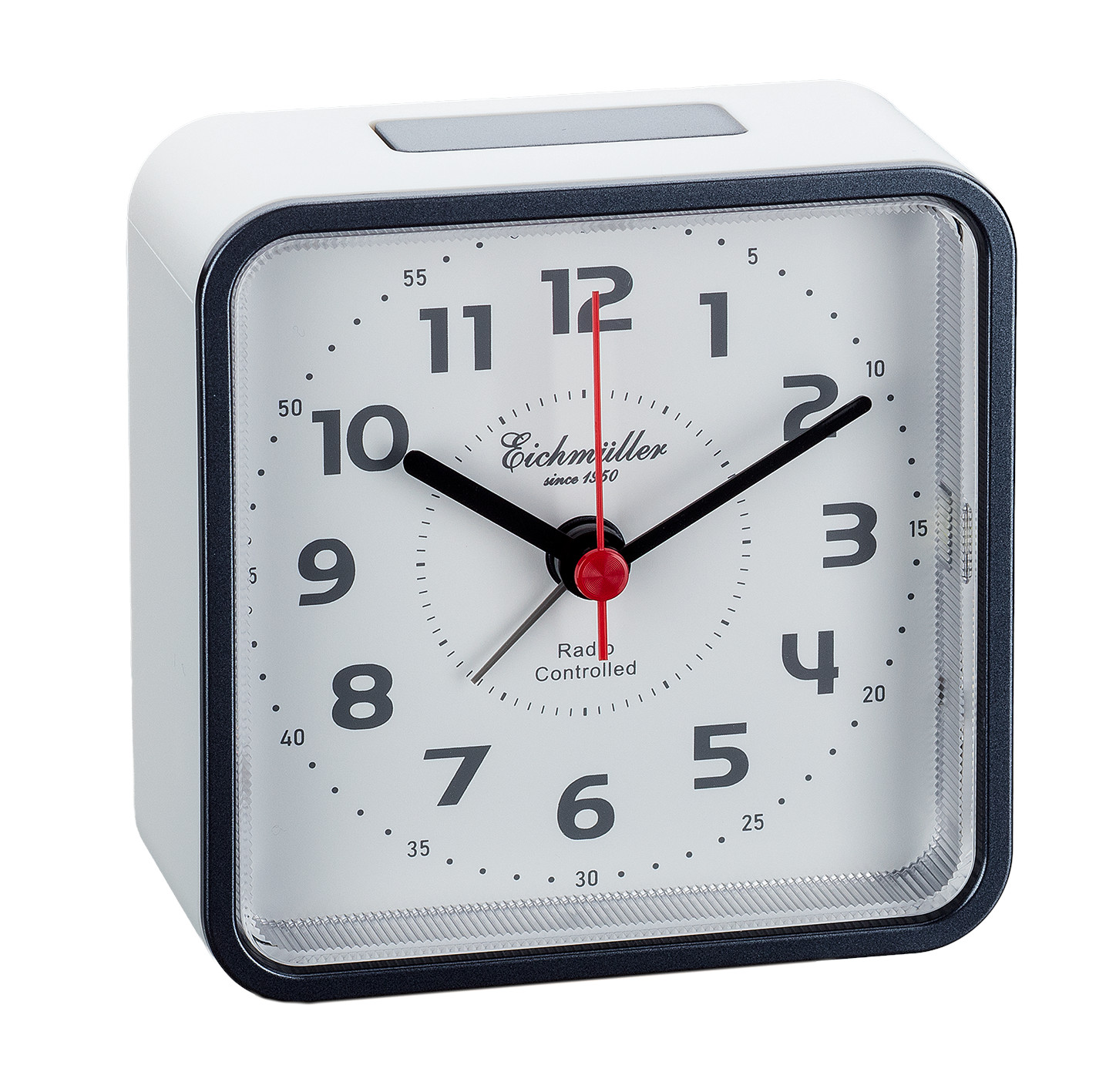 Eichmüller Funkwecker 9842-02 – Analog Weiß, quadratisch, Snooze & Licht (weißes Zifferblatt)