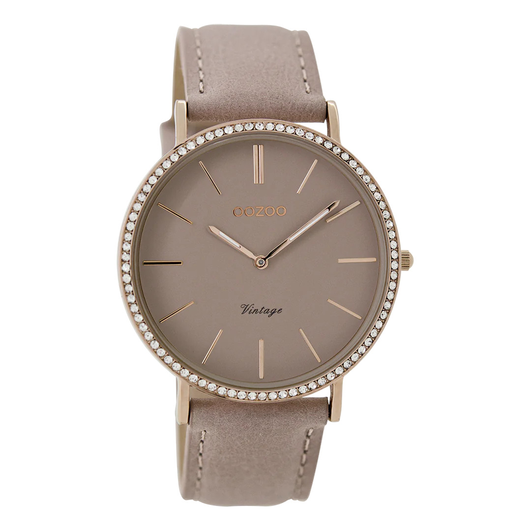 Oozoo Vintage Damenuhr C8886 IP-Rose Lederband Rosa 40 mm