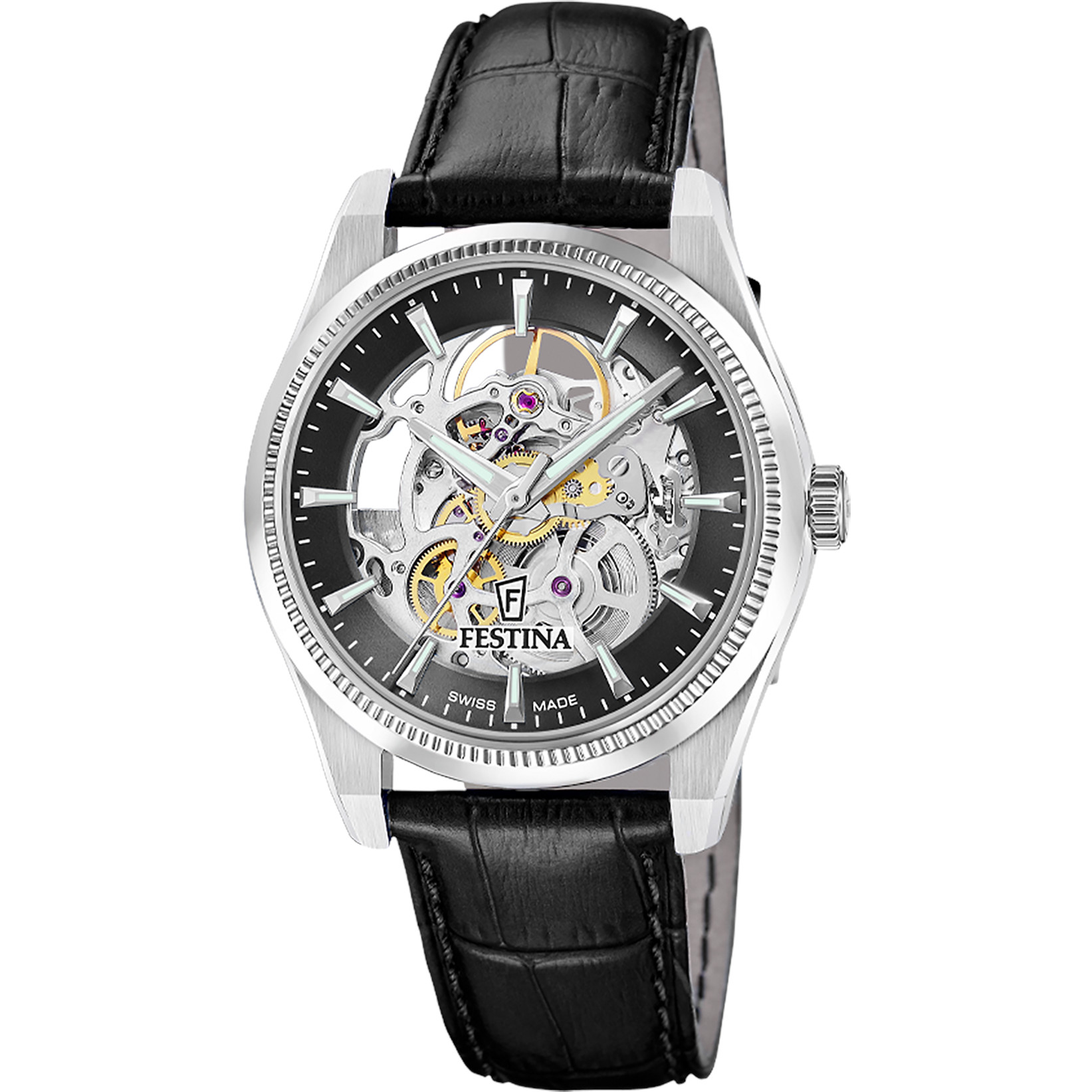 Festina Swiss Made Automatikuhr F20095-3 – Skelettiertes Zifferblatt Schwarz 40 mm