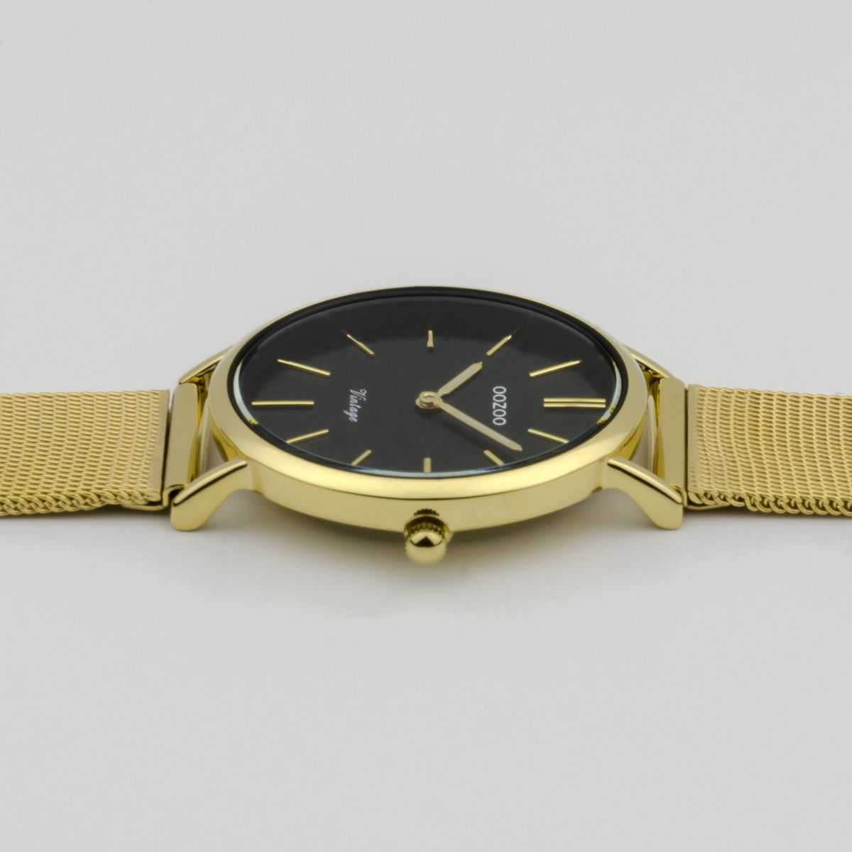 Oozoo Vintage Damenuhr C9349 - goldfarben/schwarz - Meshband - 32 mm - Seitenansicht