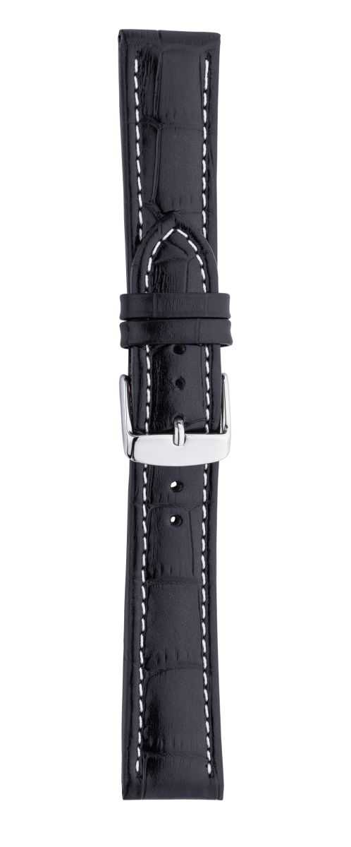 7215b4d9b8c74745 Eichmüller Lederband Uhrenarmband 18,20,22 oder 24 mm schwarz Alligator-Narbung Dornschliesse