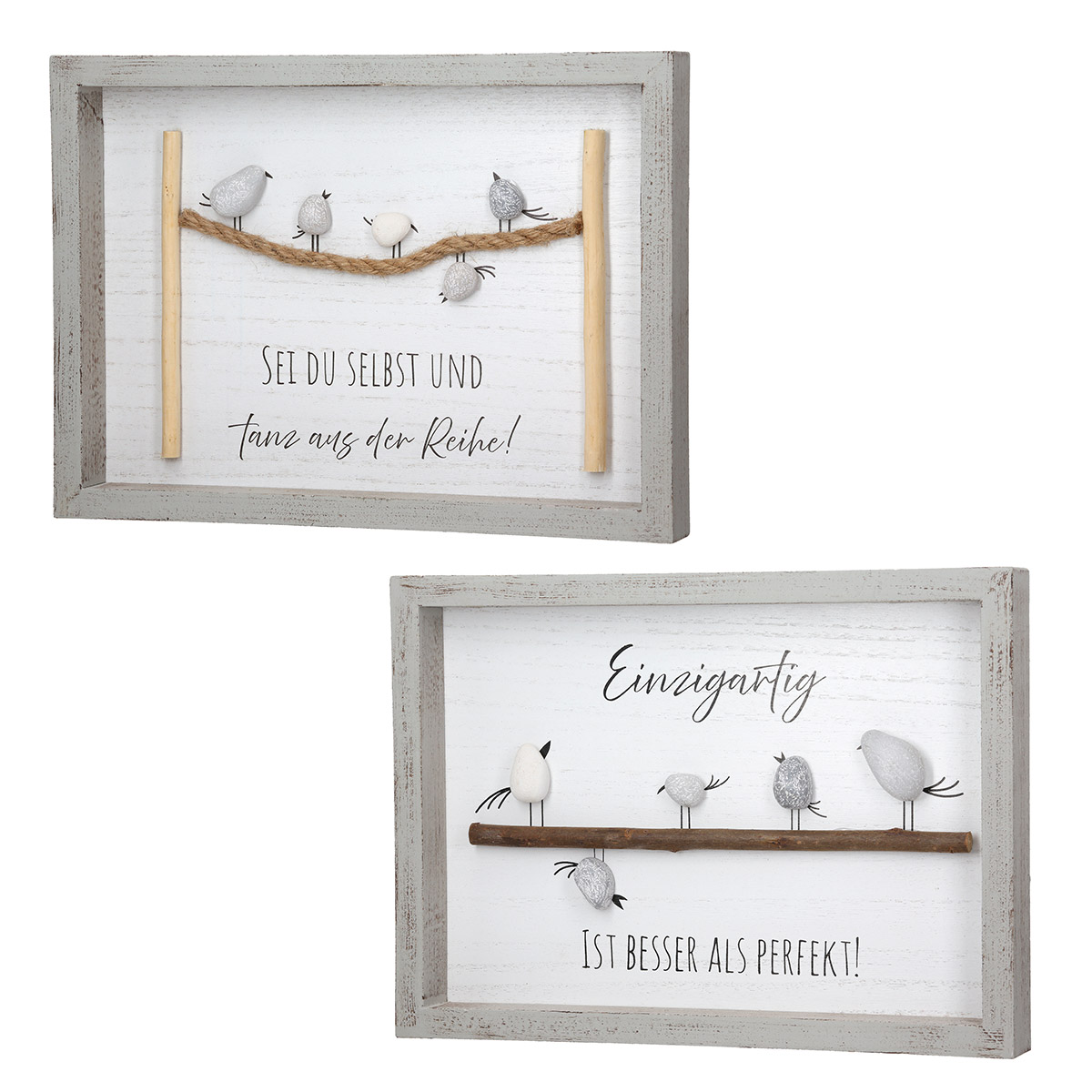 Gilde Steinbild 2er-SET 61019 "Vogelparade" mit Sprüchen 33x24 cm
