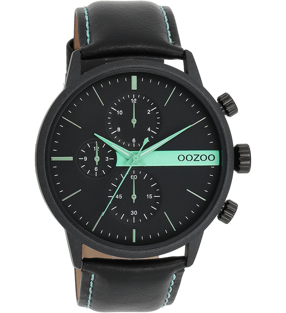 Oozoo Herrenuhr C11229 Schwarz-Mint Lederband 45 mm