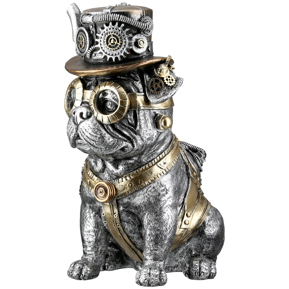 Gilde Dekoobjekt "Steampunk Mops" 58720 Kunstharz Antikfinish 25,5 cm