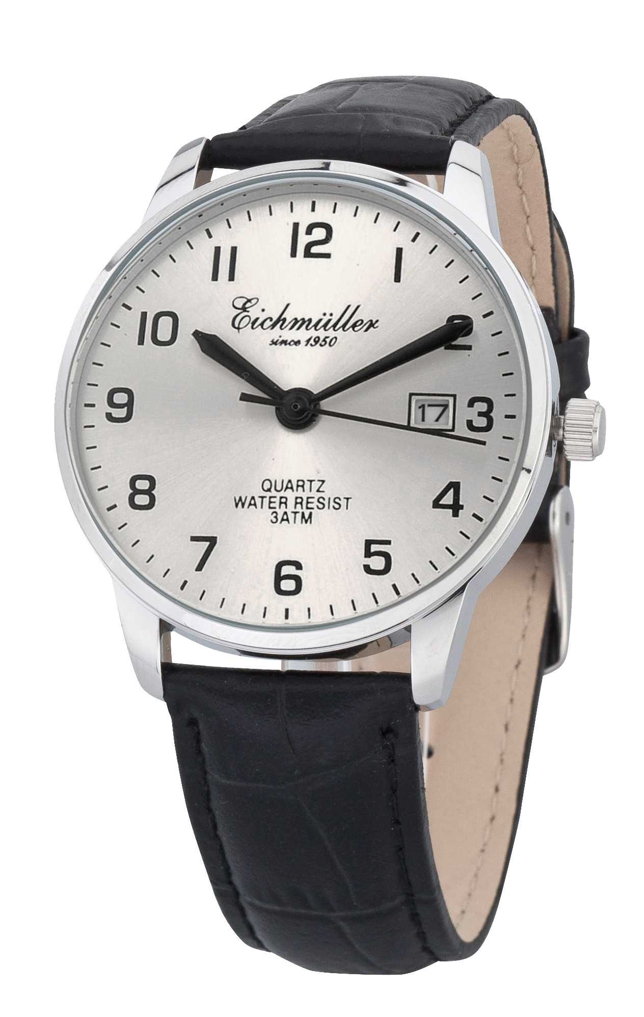 Eichmüller Herrenuhr 7030-06 schwarz/silberfarben Lederband 40 mm