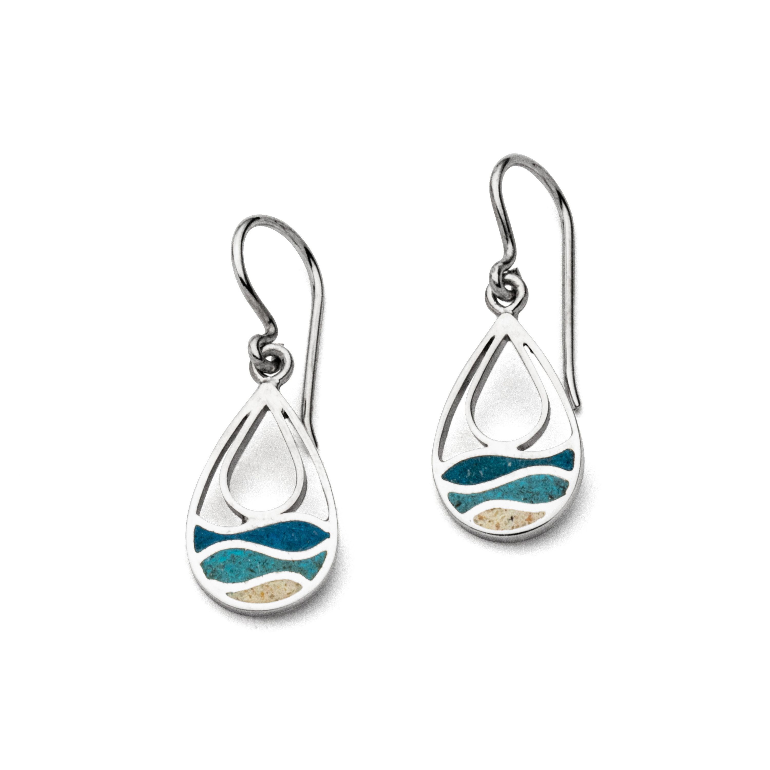 DUR Ohrringe O5731 „Strandwellen" Drop Strandsand/Blauer Steinsand 11,7x33 mm